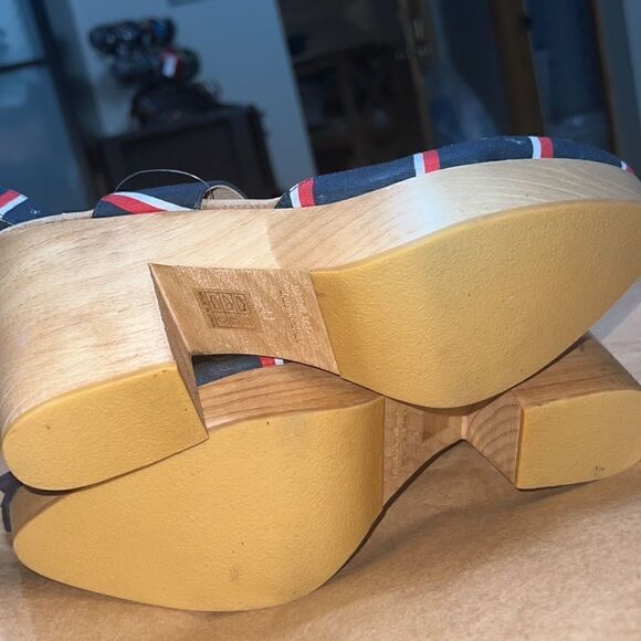 FREE PEOPLE MONOCO PLATFORM WOOD HEELED CLOGS NEW NAVY RED WHITE STRIPED EU 41 - Picture 3 of 7